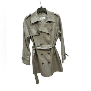 Calvin‎ Klein Women’s Grey Double Breasted Belted Raincoat Size Medium